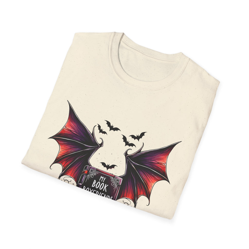 Book Boyfriends Have Wings T-Shirt — Vampire Bat Gothic Reading Tee