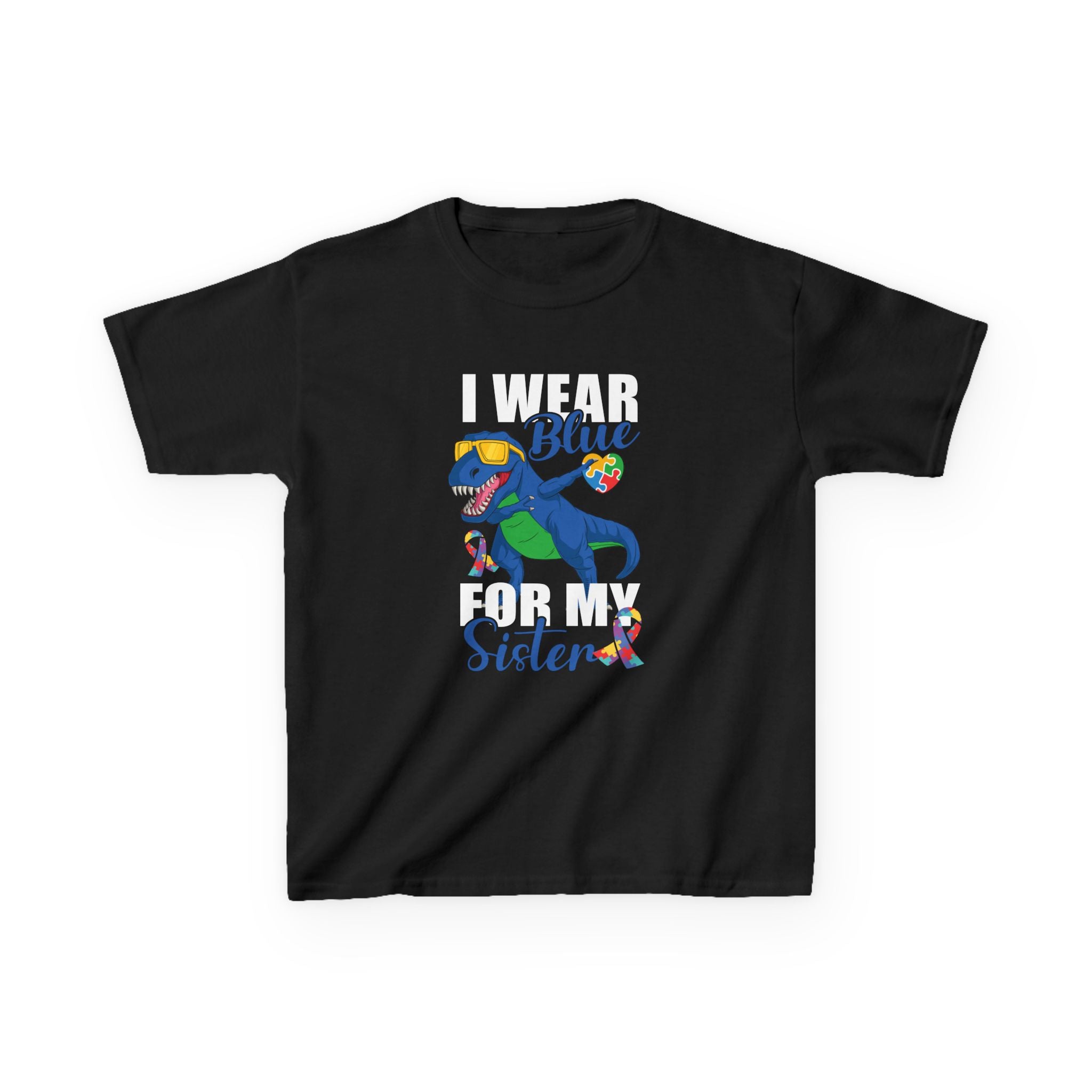 Kids T‑Shirt — "Blue Sister" Rainbow Autism Awareness Dino Tee