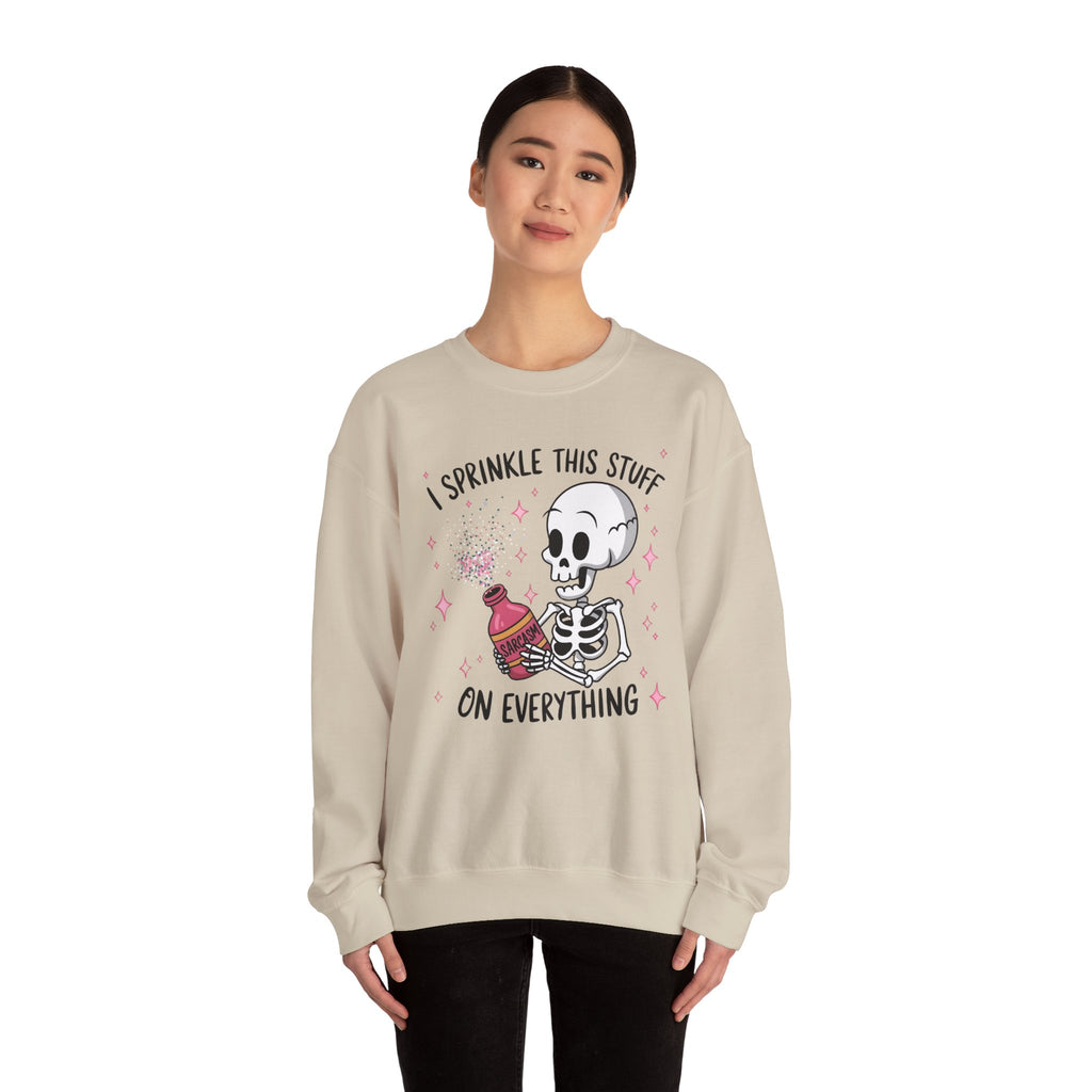 Sweatshirt — 'I Sprinkle This Stuff On Everything' Cute Skeleton Graphic Crewneck