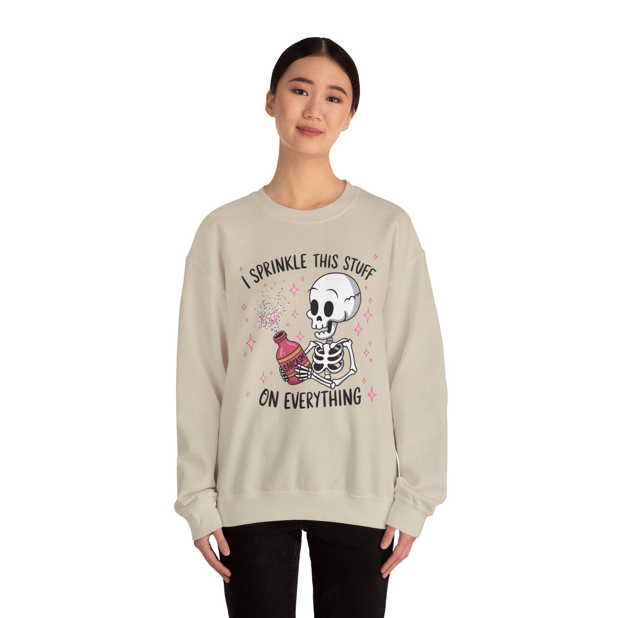 Sweatshirt — 'I Sprinkle This Stuff On Everything' Cute Skeleton Graphic Crewneck