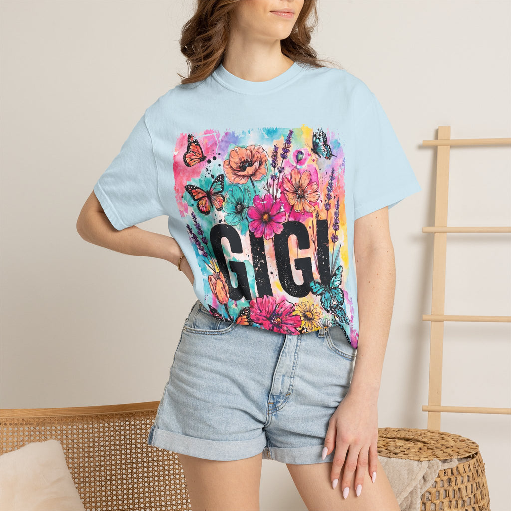 Gigi Floral Graphic T-Shirt — Colorful Butterflies & Flowers Gift Tee