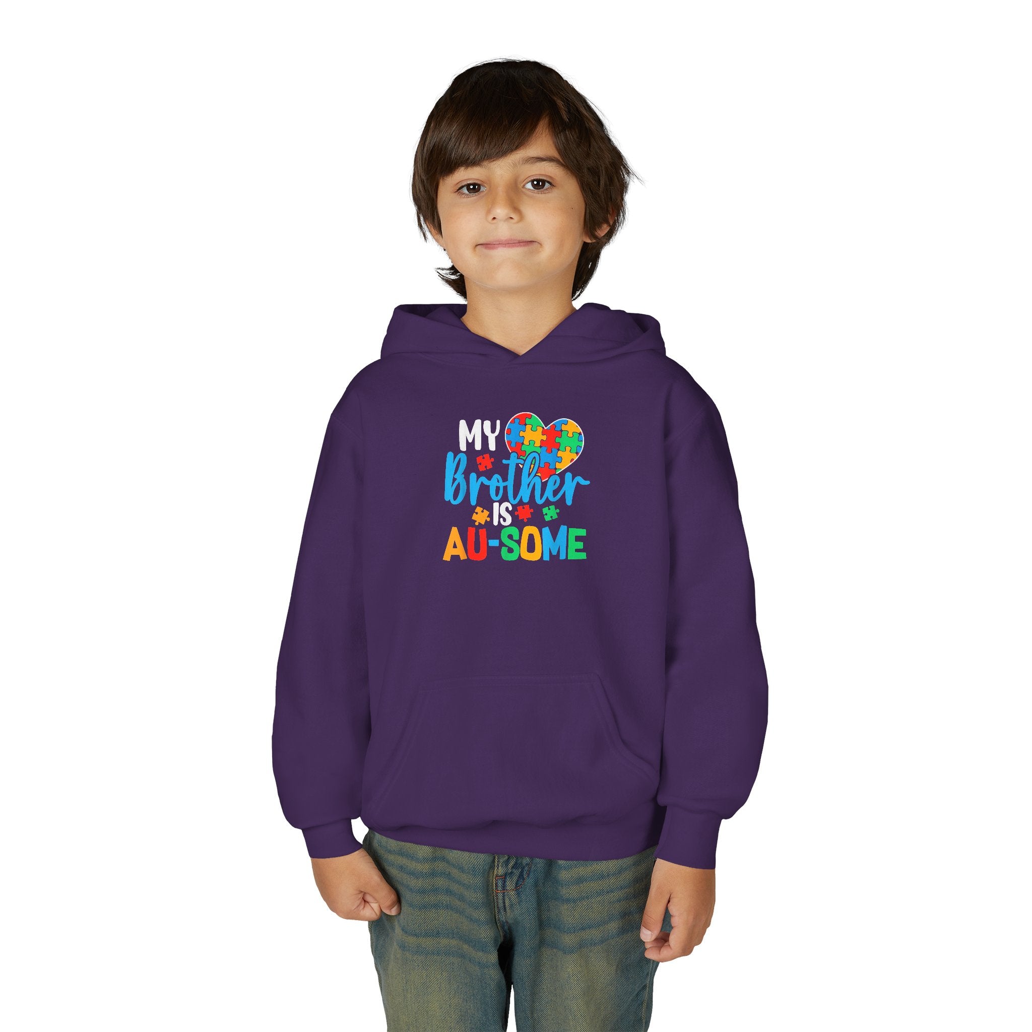 Youth Hoodie - "My Brother is Au-some" Autism Awareness Puzzle Heart Sweatshirt