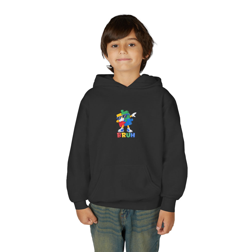 Youth Hoodie — Colorful Pixel Character 'BRUH' Graphic