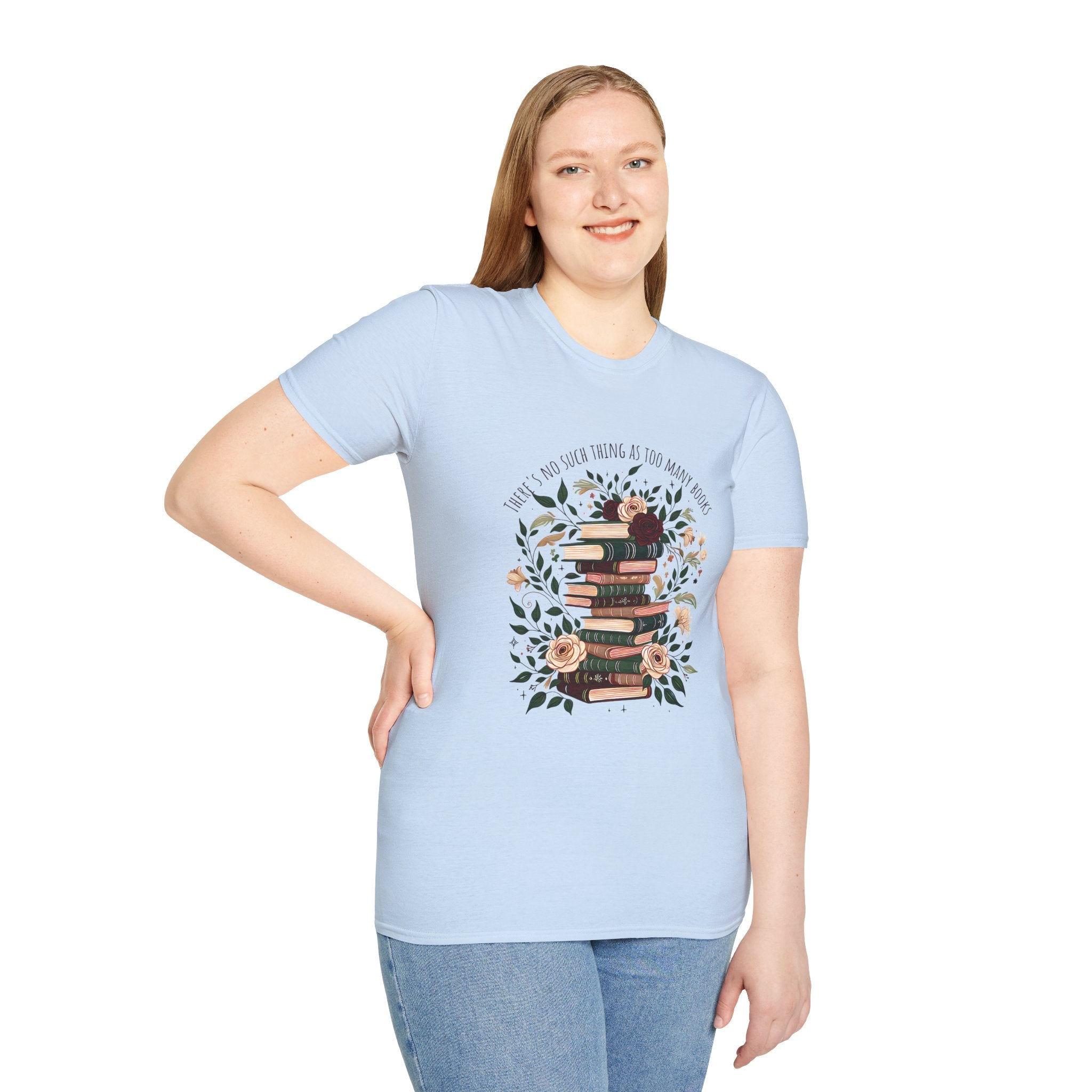 Book Lover Stack T-Shirt — "Books and Tea are My Happy Place" Floral Reading Tee