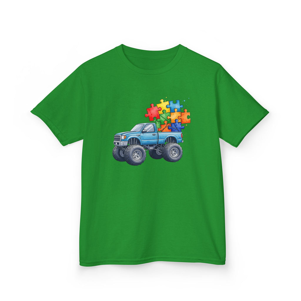 Kids Monster Truck Autism Awareness T‑Shirt — Puzzle Piece Ride