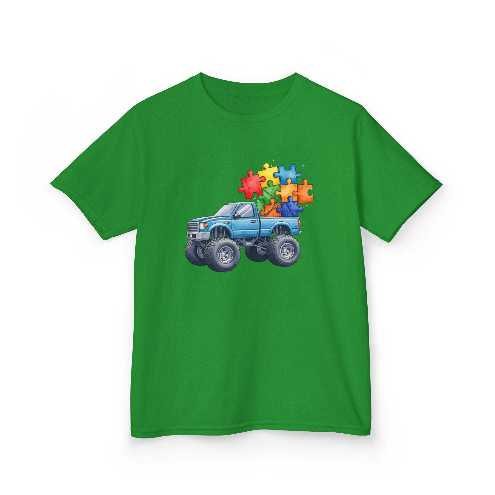 Kids Monster Truck Autism Awareness T‑Shirt — Puzzle Piece Ride