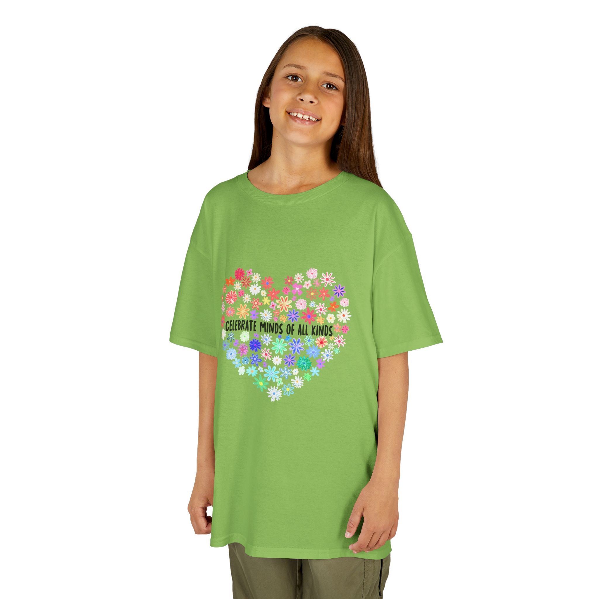 Kids T-Shirt — "Celebrate Minds of All Kinds" Rainbow Flower Heart