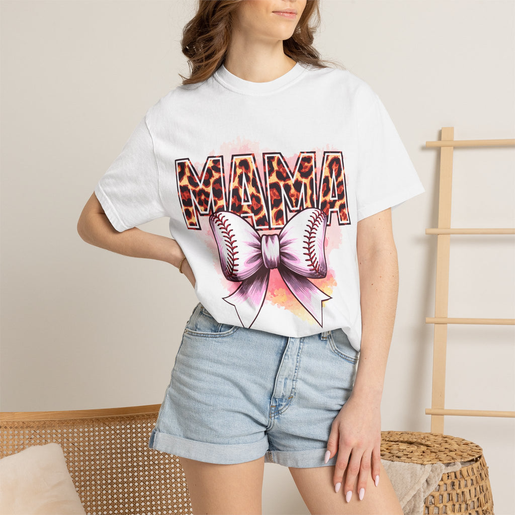 Mama Softball Tee — Leopard Print 'MAMA' with Bow