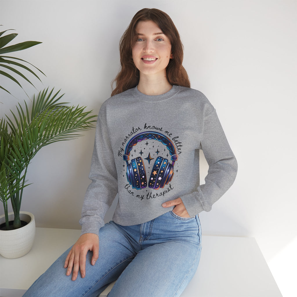 Sweatshirt — “My Navigator Knows Me Better Than My Therapist” Cosmic Headphones Crewneck