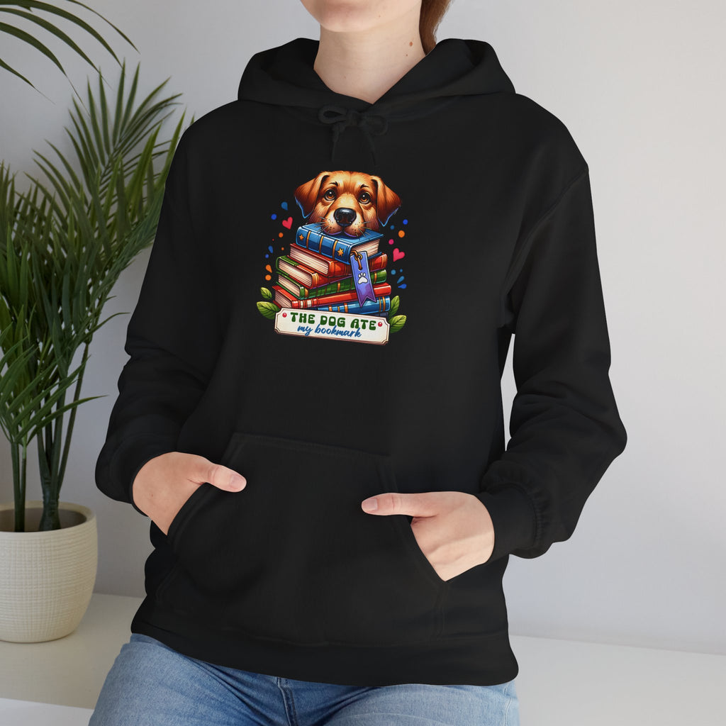 Dog Mom Hoodie — Cute Puppy Reading Books "The Dog Ate" Graphic Sweatshirt