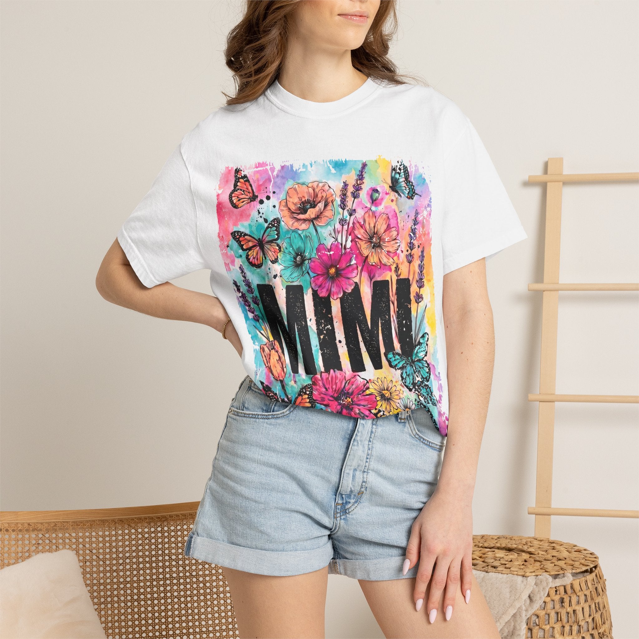 MIMI Floral Butterflies T-Shirt — Colorful Watercolor Garden Tee