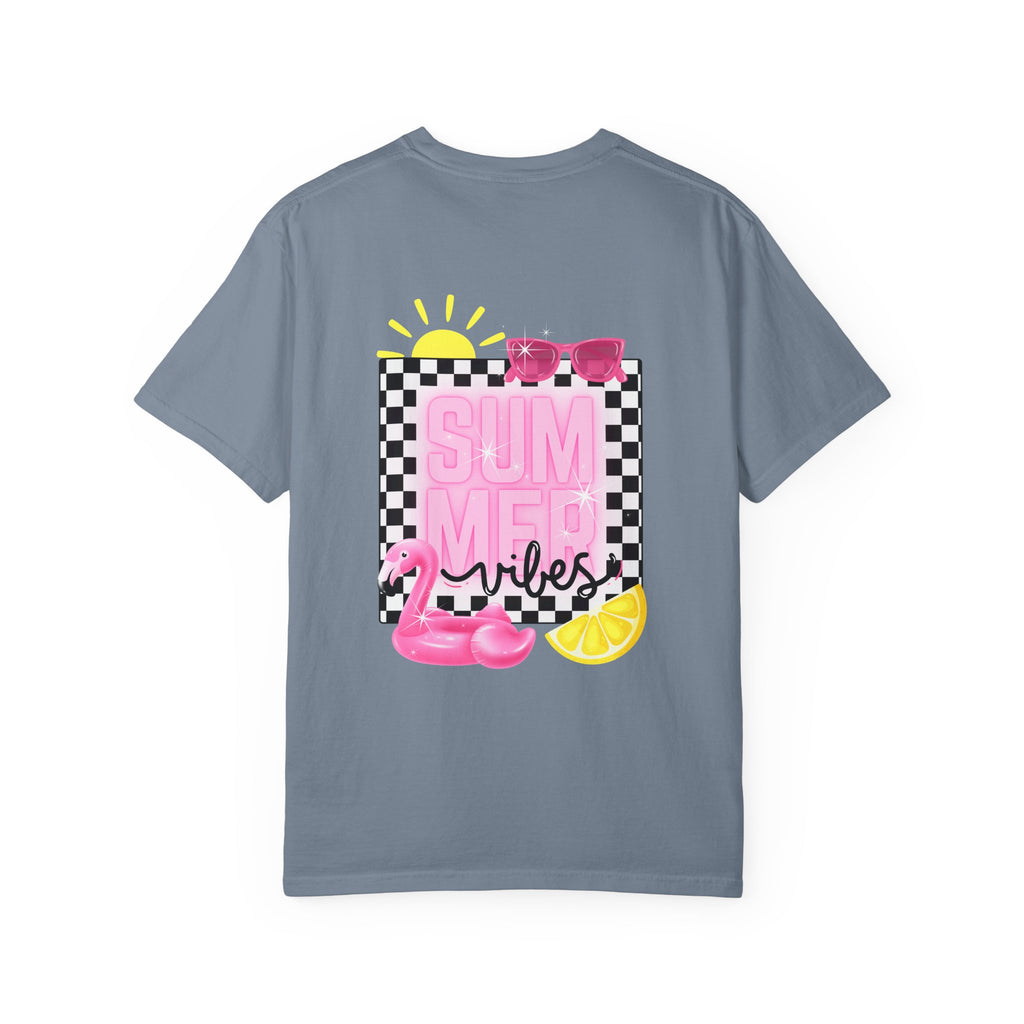 Summer Vibes T-Shirt — Pink Floatie & Checkered Graphic