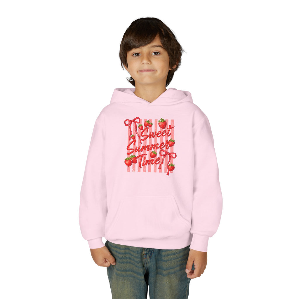 Youth Hoodie — "Sweet Summer Time" Strawberry Striped Graphic