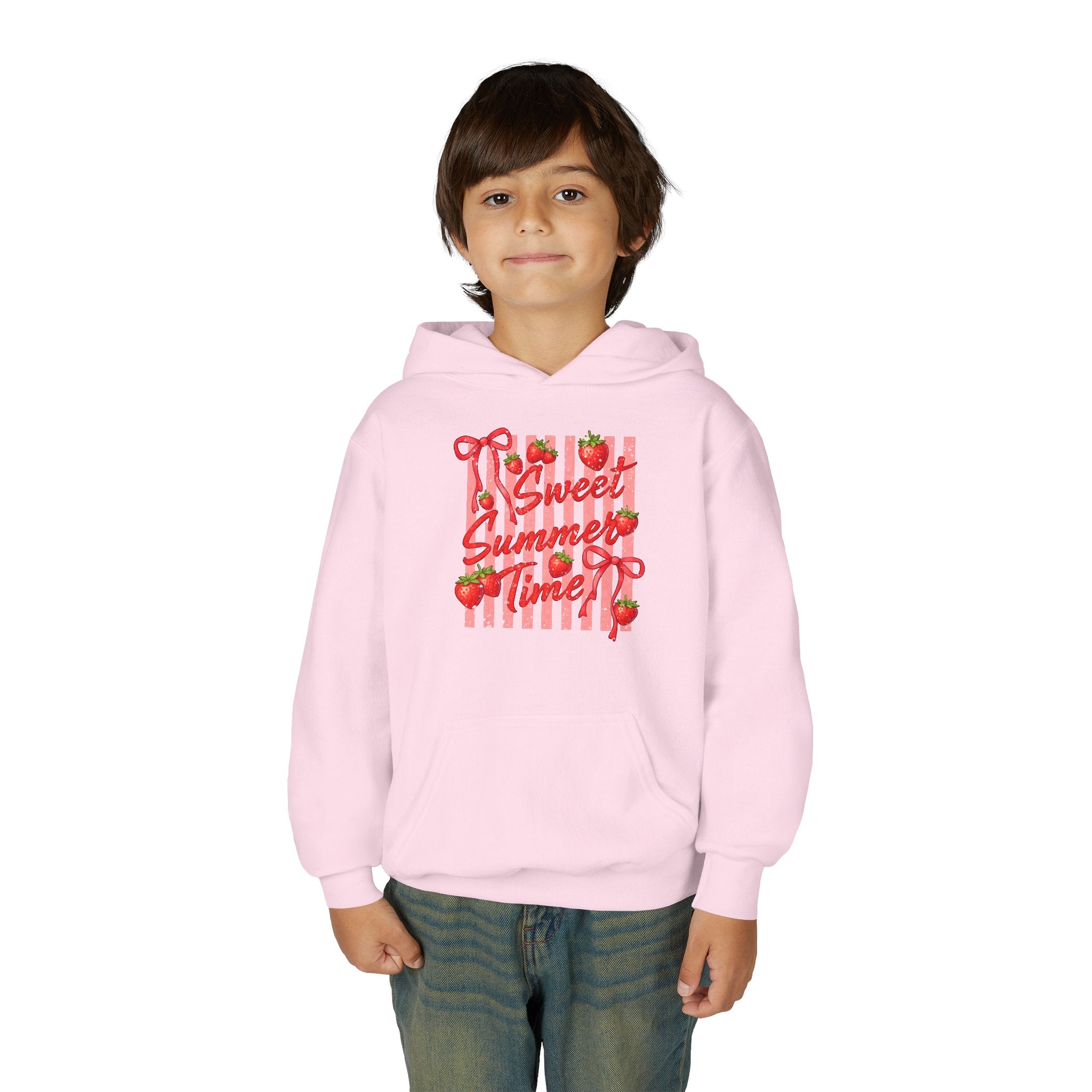 Youth Hoodie — "Sweet Summer Time" Strawberry Striped Graphic