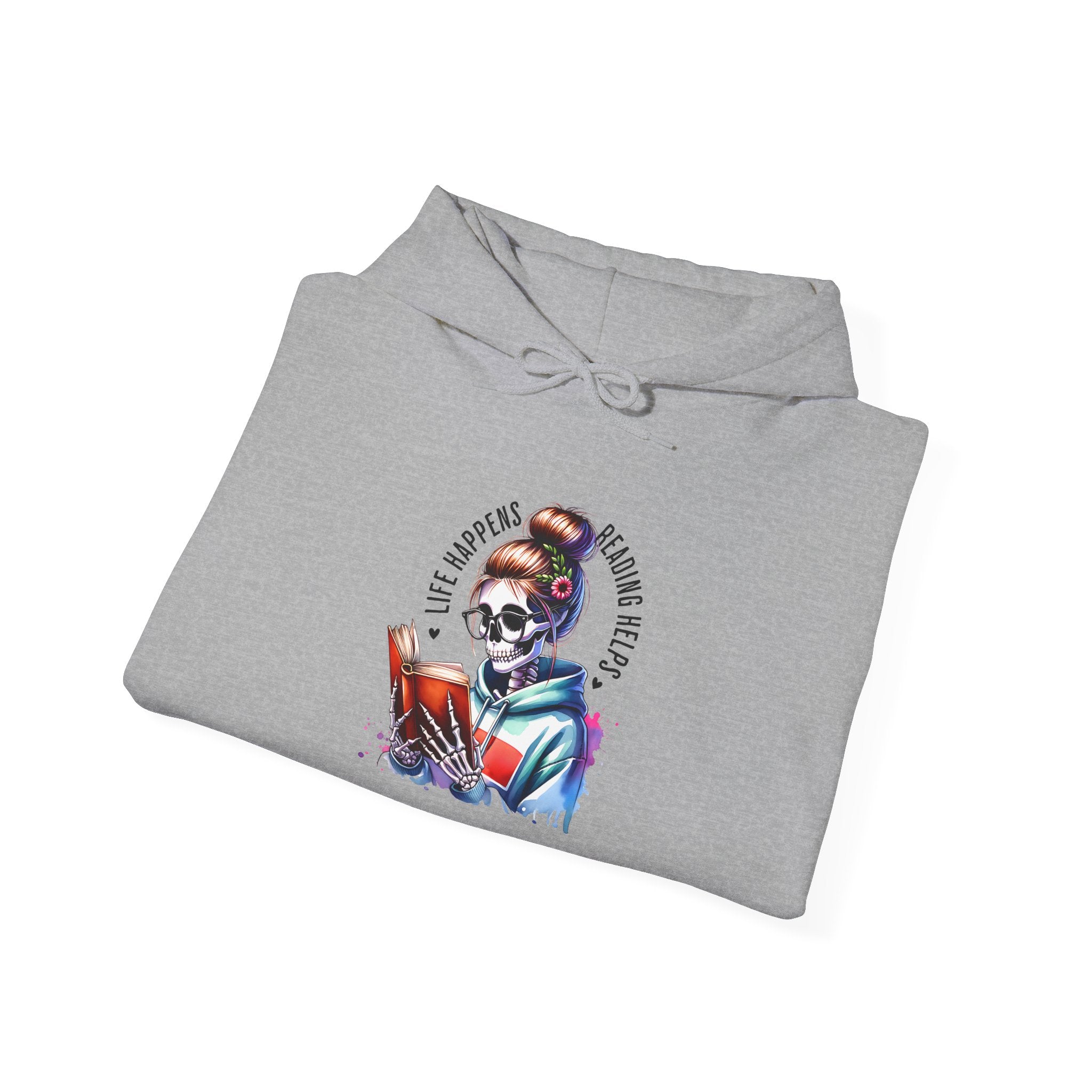 Hoodie - 'Eat, Sleep, Read, Repeat' Skeleton Reader Graphic Hoodie