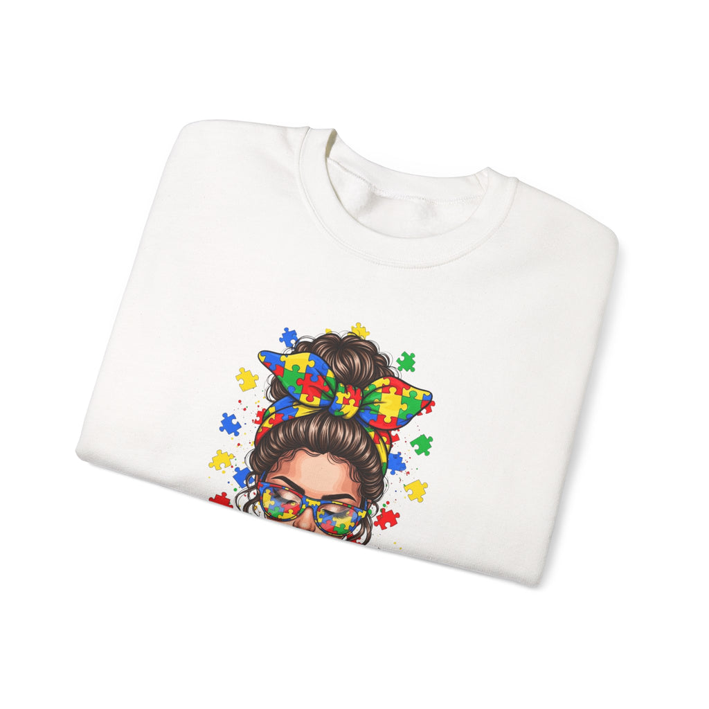 Autism Pride Crewneck Sweatshirt – Colorful Puzzle Ribbon Girl Design
