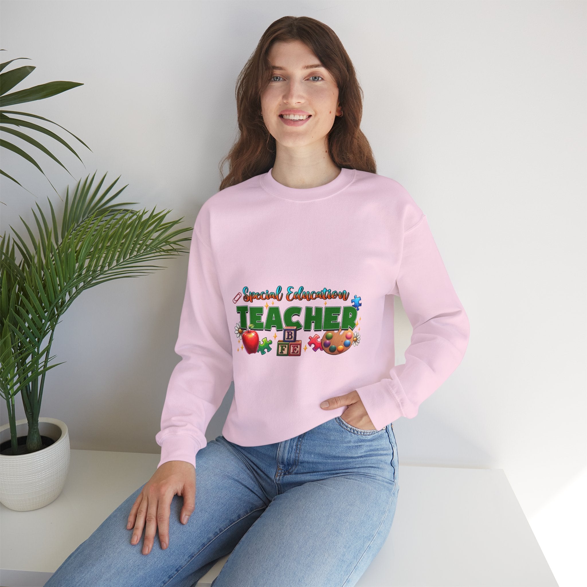 Special Education Teacher Crewneck Sweatshirt — Cute Apple & Classroom Icons