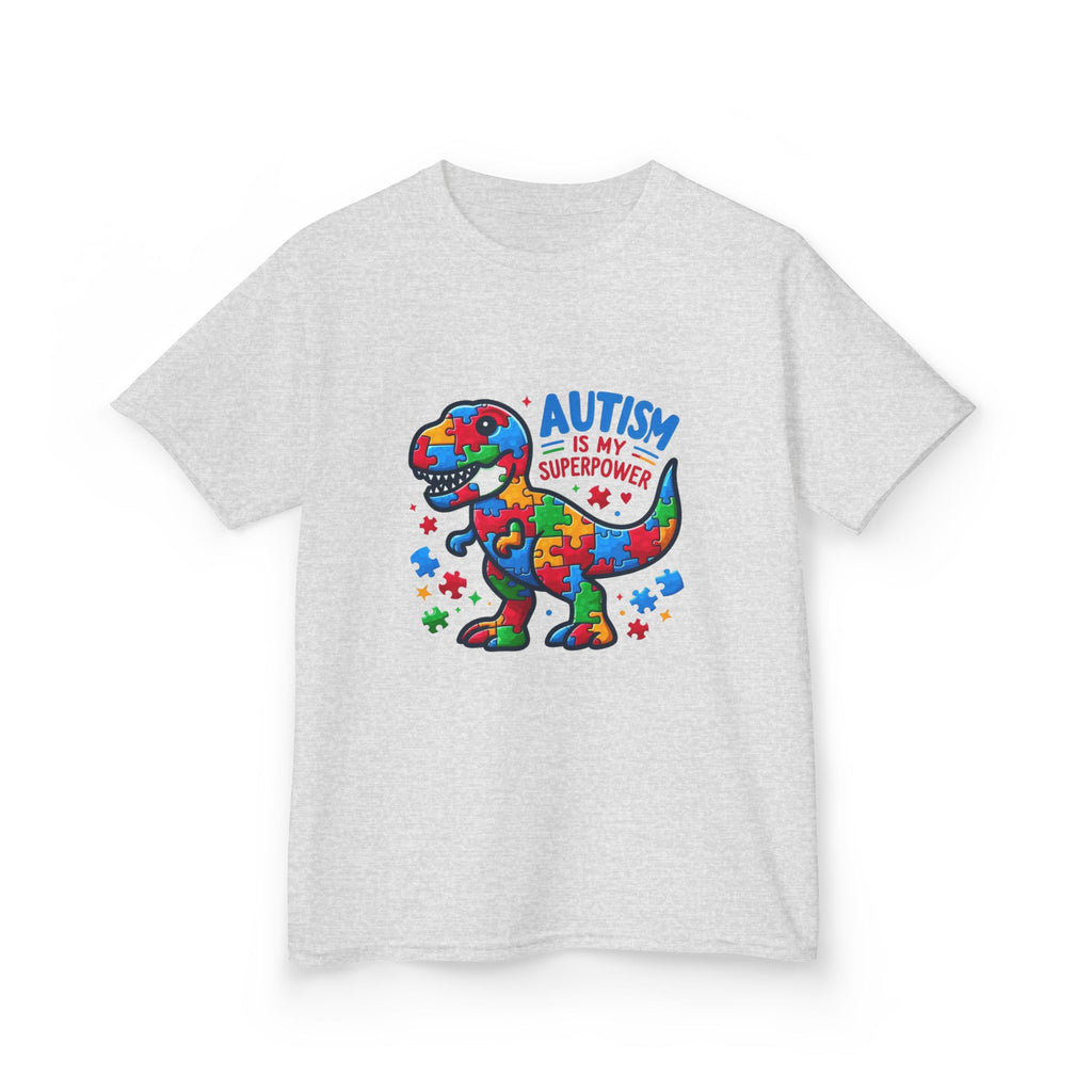 Kids T-Shirt — 'Autism is My Superpower' Puzzle Dinosaur Tee