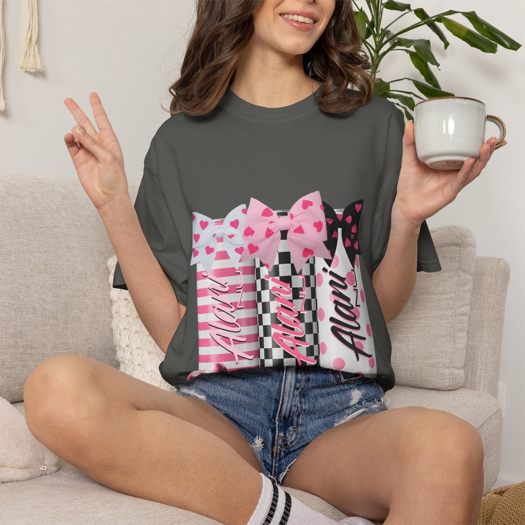 Lipstick Trio Graphic T-Shirt — Pink Bow Cosmetic Design