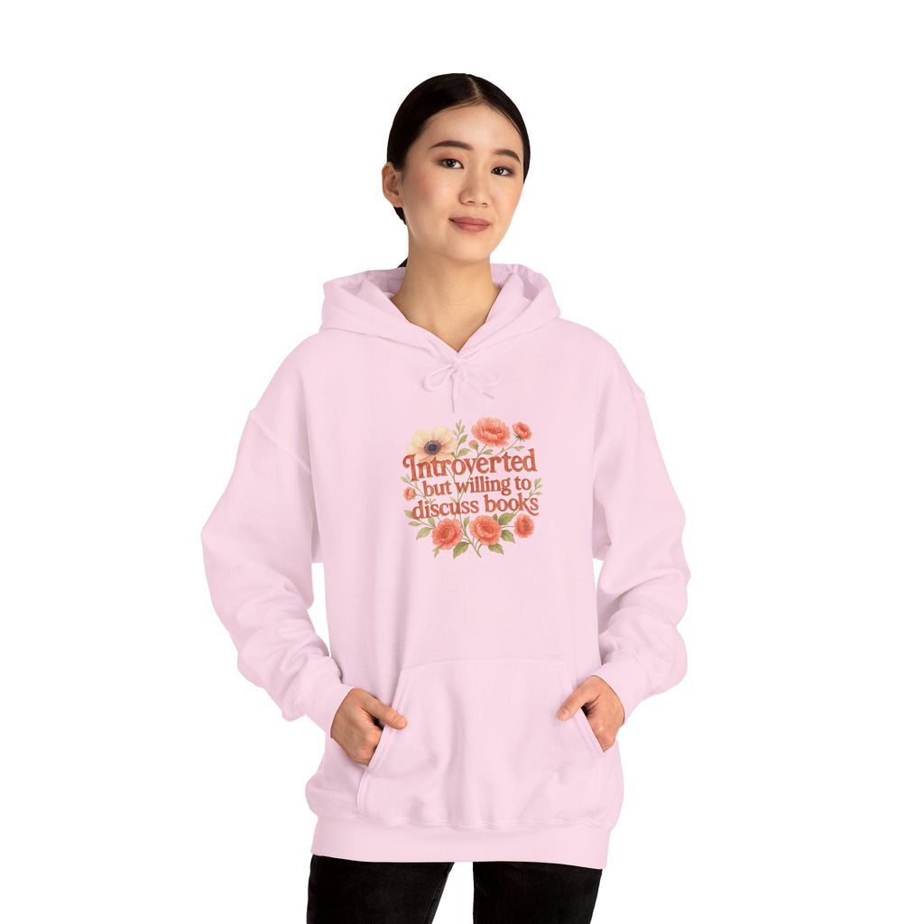 Hoodie — "Introverted but Willing to Discuss Books" Floral Reading Sweatshirt