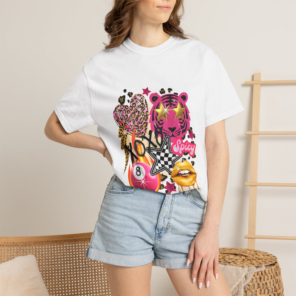 Graphic T-Shirt — Bold Pink Collage 'Spicy' Streetwear Tee