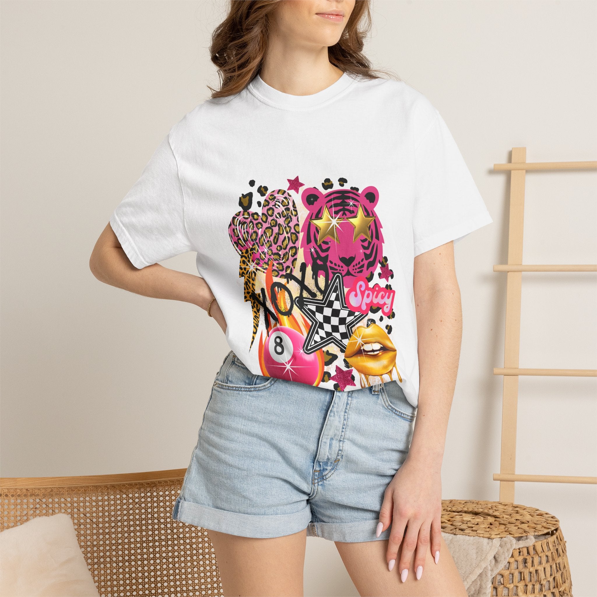 Graphic T-Shirt — Bold Pink Collage 'Spicy' Streetwear Tee