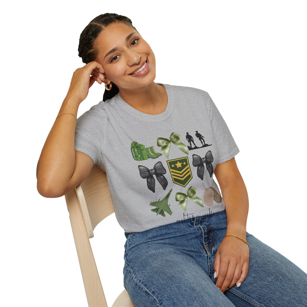 Military Wife T-Shirt — Patriotic Camouflage Ribbon & Dog Tags Tee