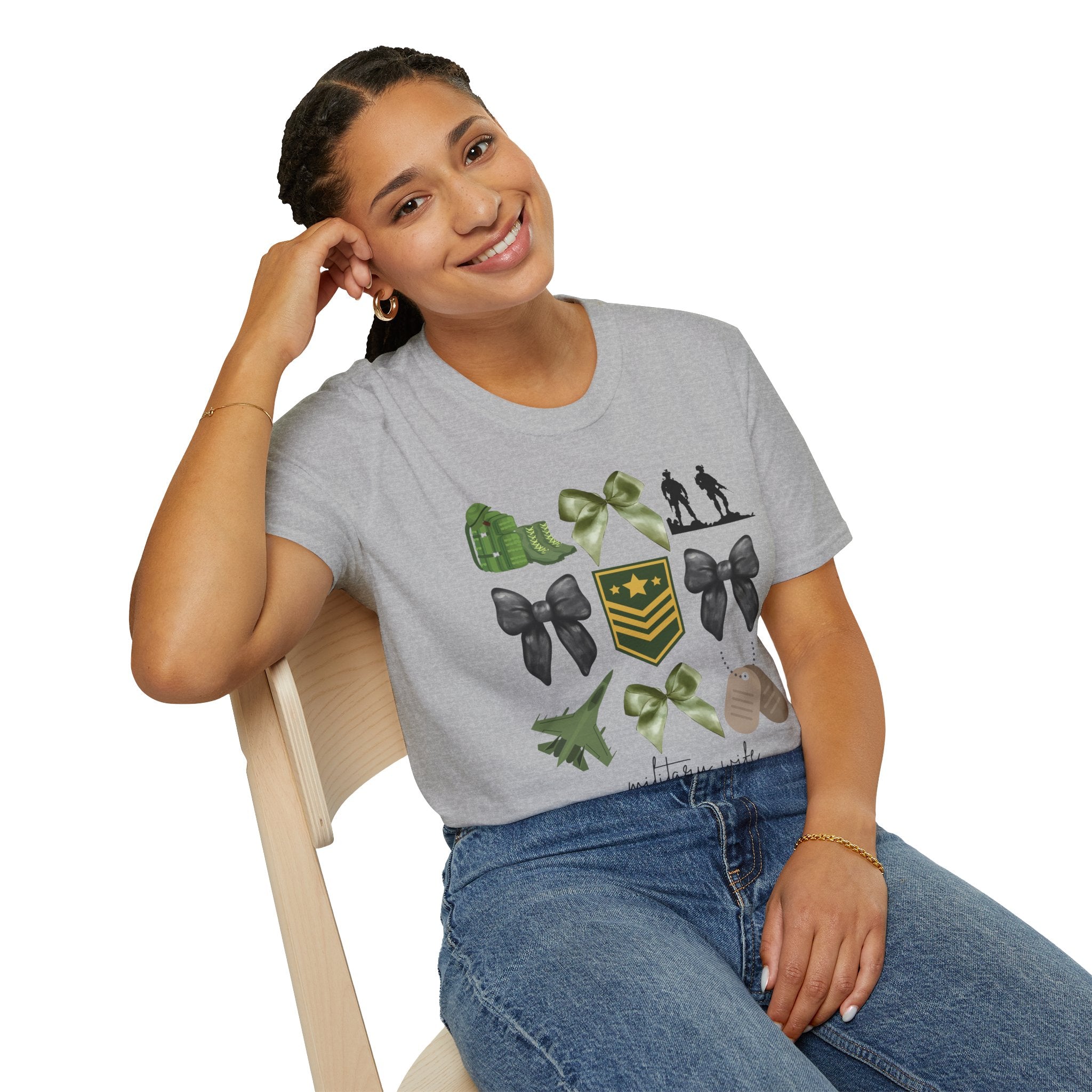 Military Wife T-Shirt — Patriotic Camouflage Ribbon & Dog Tags Tee