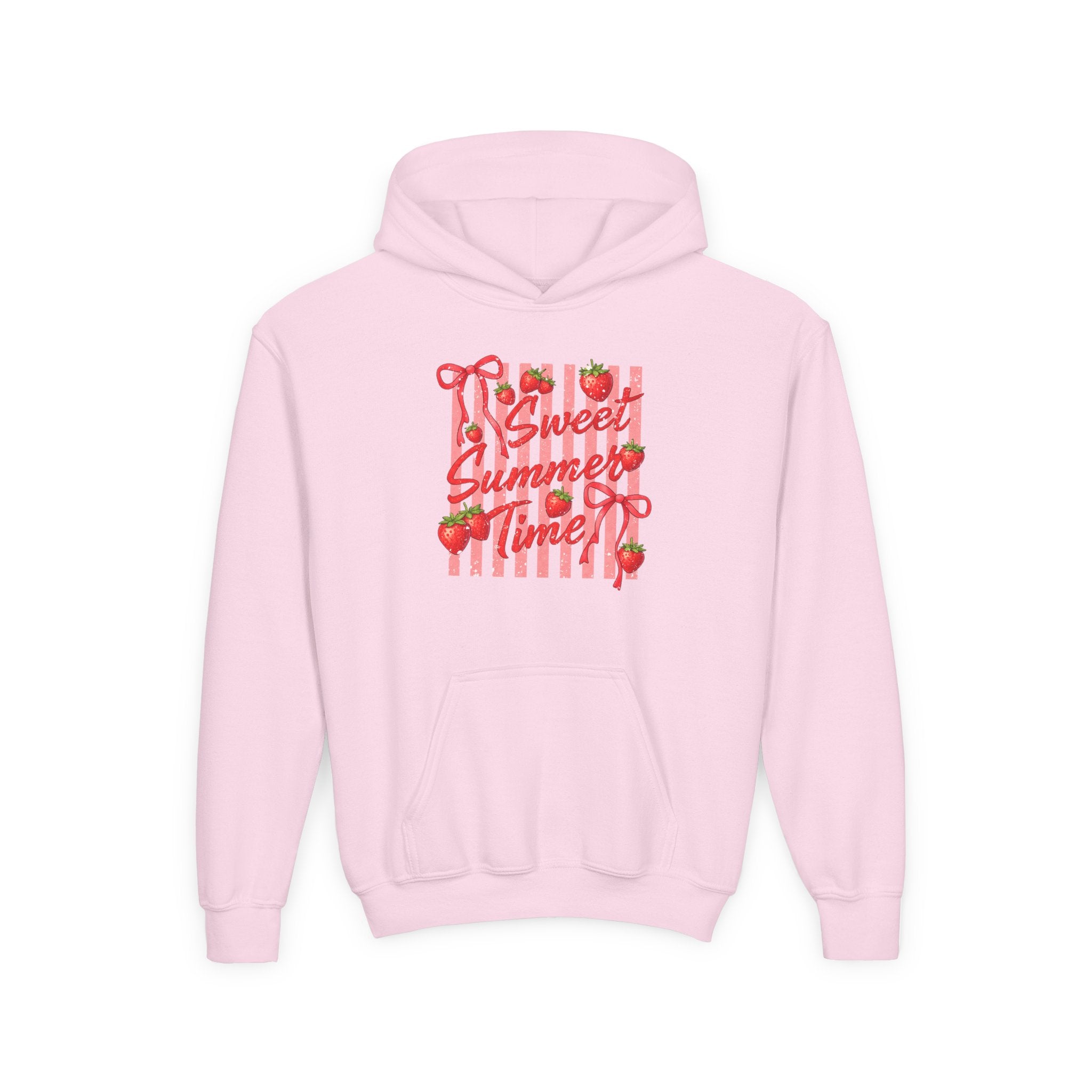 Youth Hoodie — "Sweet Summer Time" Strawberry Striped Graphic