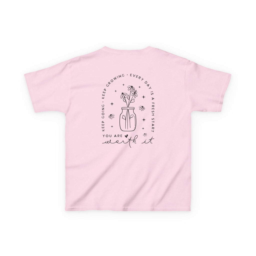 Kids Tee — “You Are Worth It” Minimal Floral Comfort Shirt