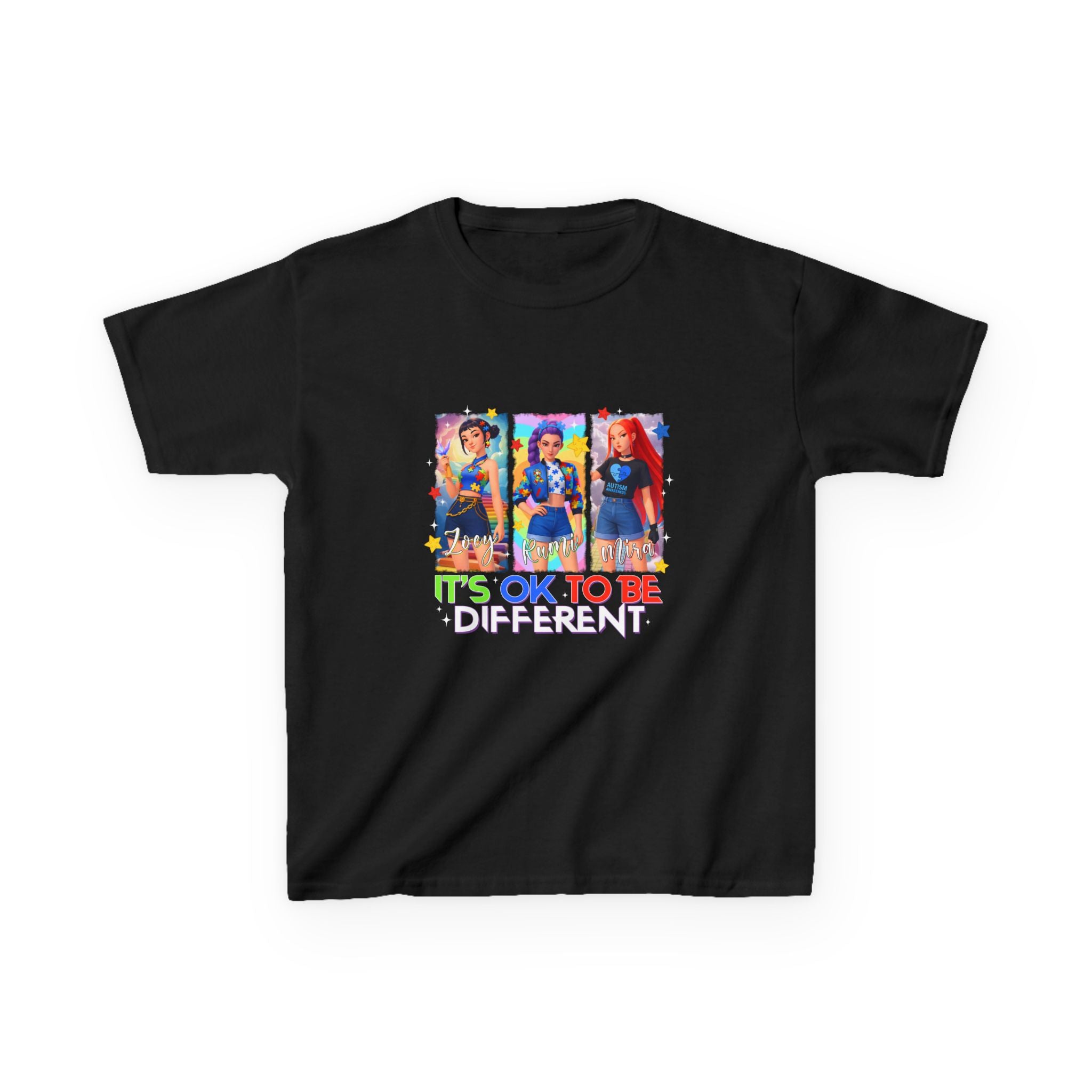 Kids Tee — "It's OK to Be Different" Colorful Pride Graphic