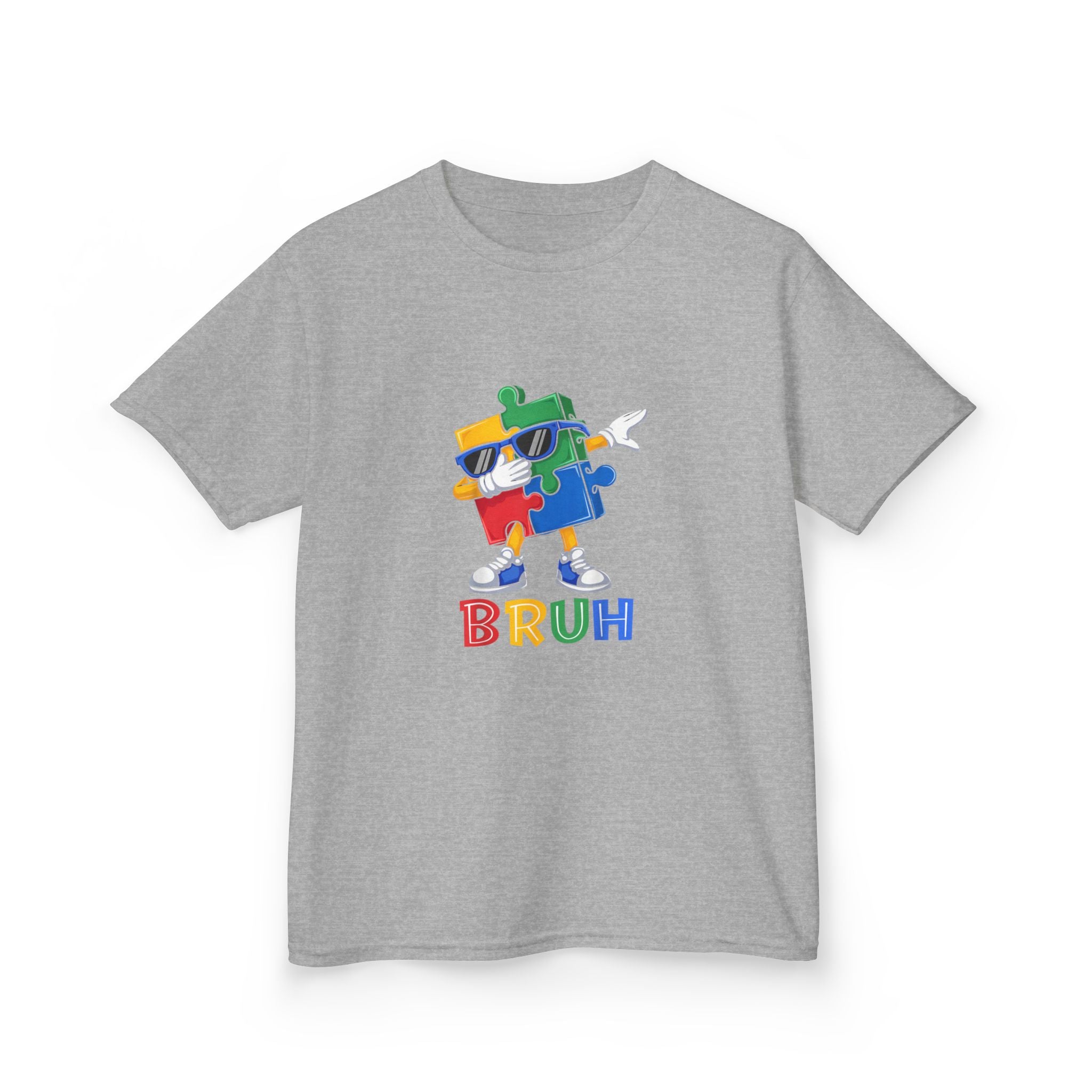 Kids 'BRUH' Colorful Puzzle Robot Tee - Fun Graphic Shirt for Boys & Girls