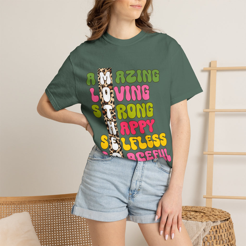 Mother Acrostic Graphic T-Shirt — Retro Bubble Letters & Leopard Accent