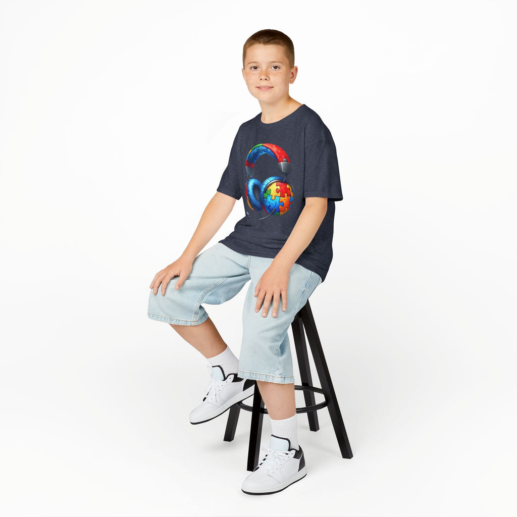 Kids Headset T‑Shirt with Puzzle Autism Awareness Design