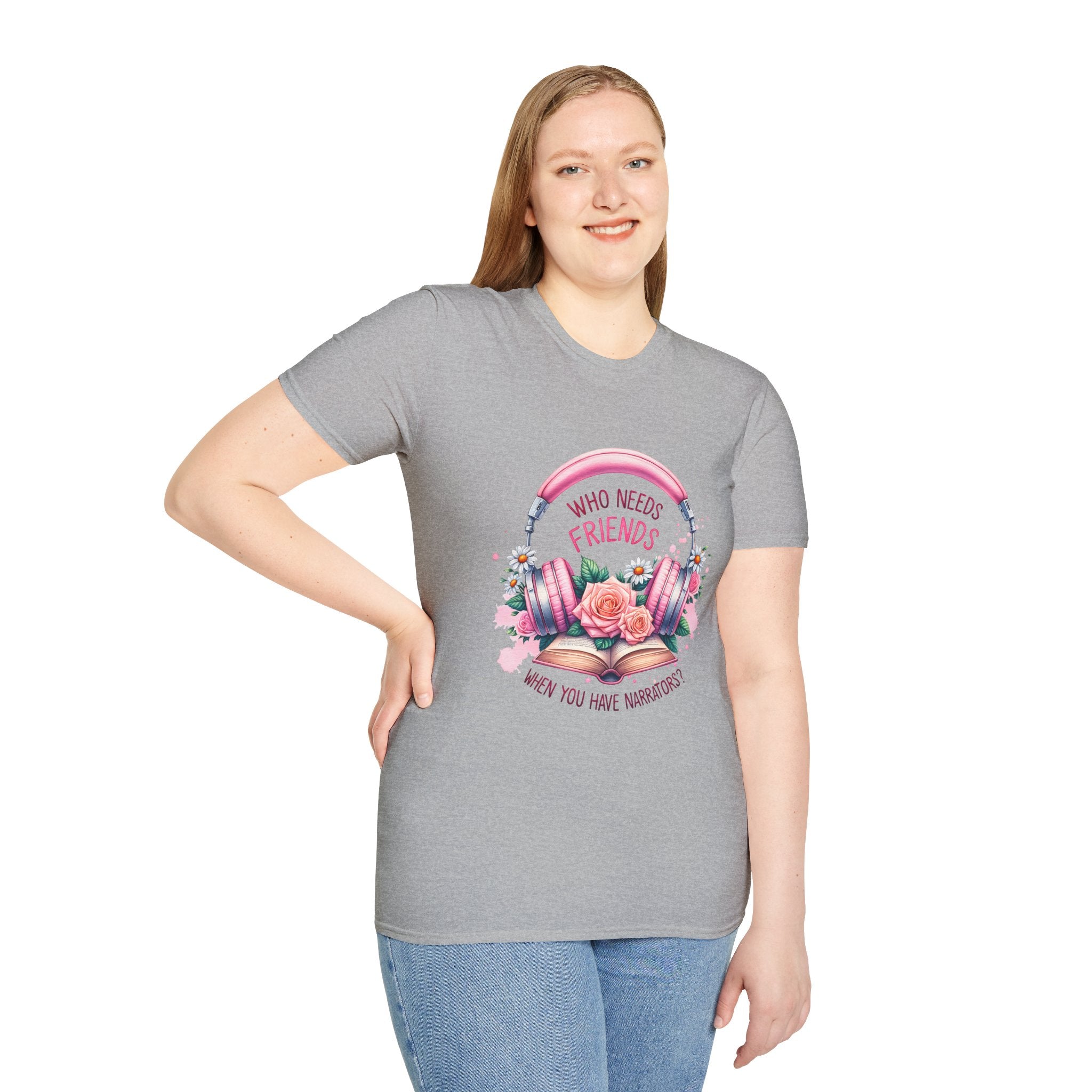 Headphones & Roses T‑Shirt — "Who Needs Friends When You Have Headphones" Graphic Tee
