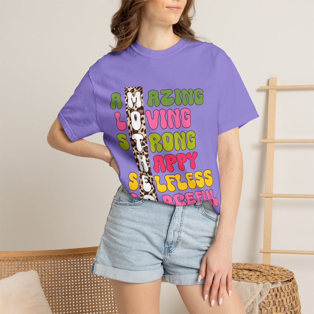 Mother Acrostic Graphic T-Shirt — Retro Bubble Letters & Leopard Accent