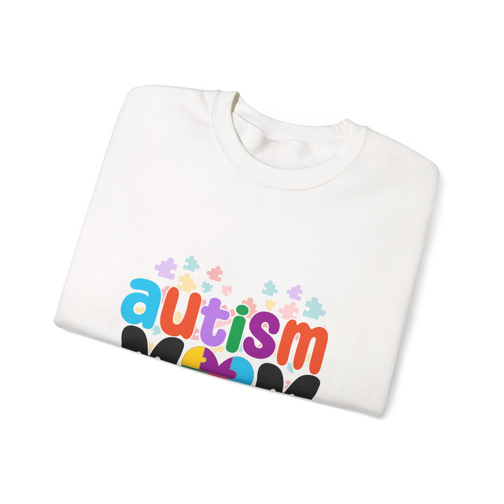 Autism Mom Crewneck Sweatshirt — Colorful Puzzle Heart Awareness Pullover