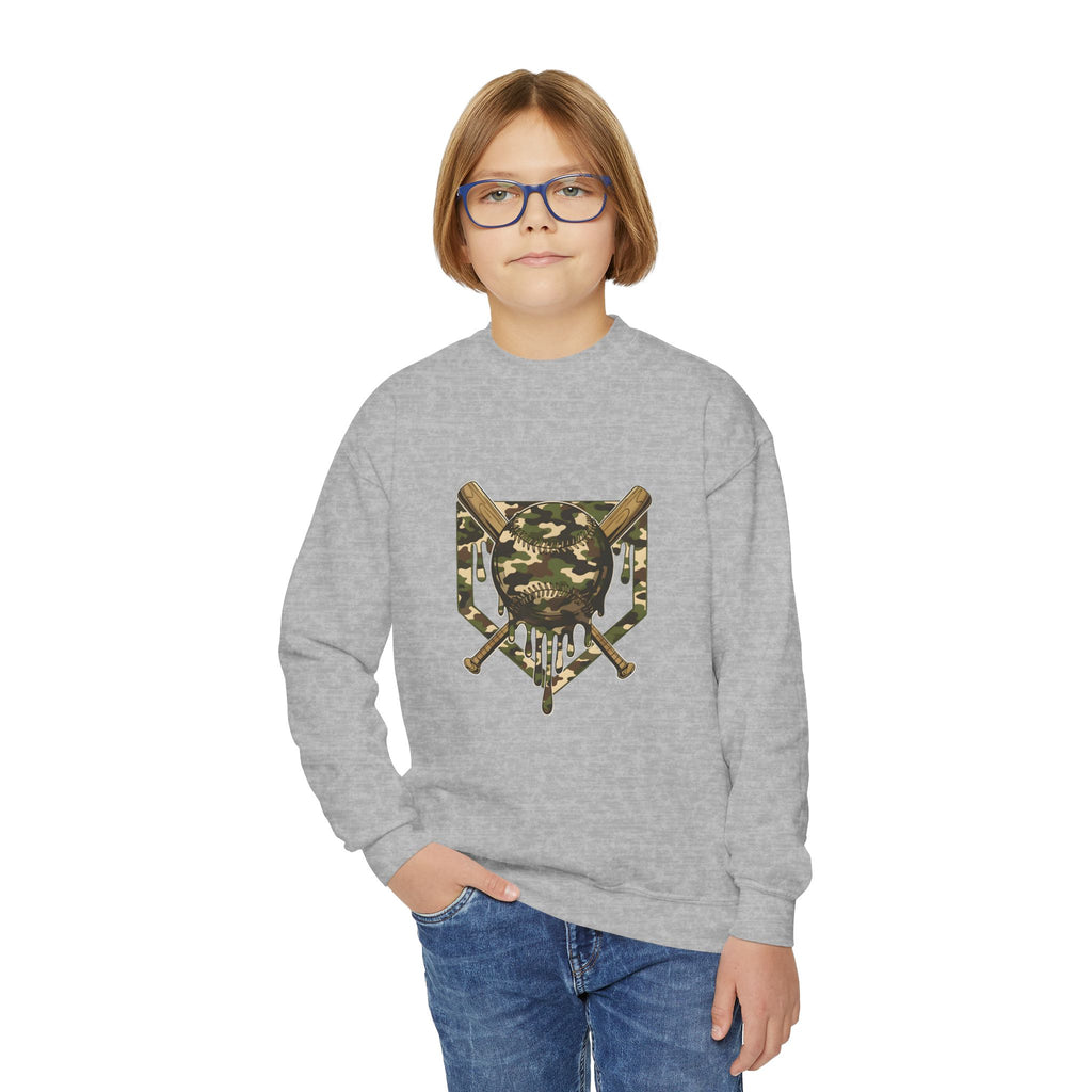 Youth Camo Baseball Shield Crewneck Sweatshirt
