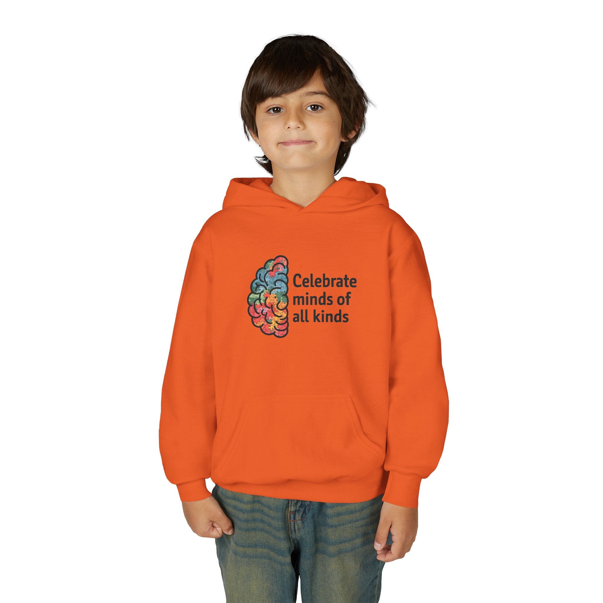Youth Hoodie — "Celebrate Minds of All Kinds" Colorful Brain Awareness Pullover