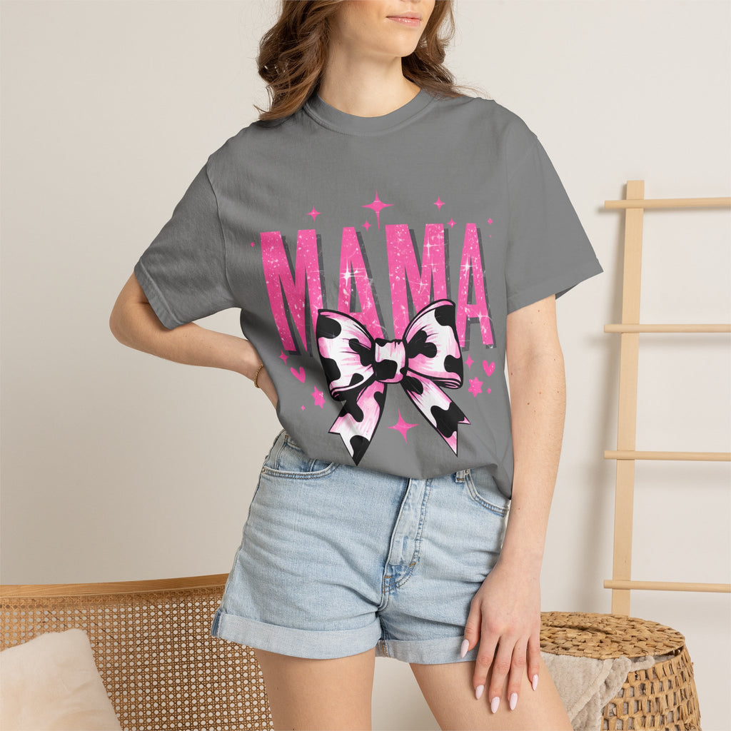 Mama Tee with Pink Leopard Bow – Cute Mother’s Day Graphic T-Shirt