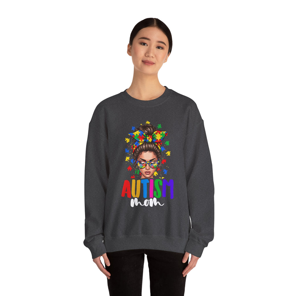 Autism Pride Crewneck Sweatshirt – Colorful Puzzle Ribbon Girl Design