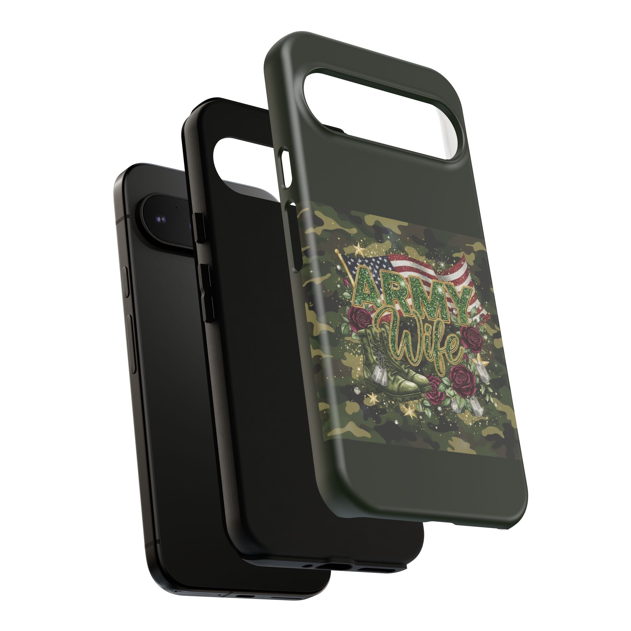 Army Wife Tough Phone Case — Camo Flag Design with Roses