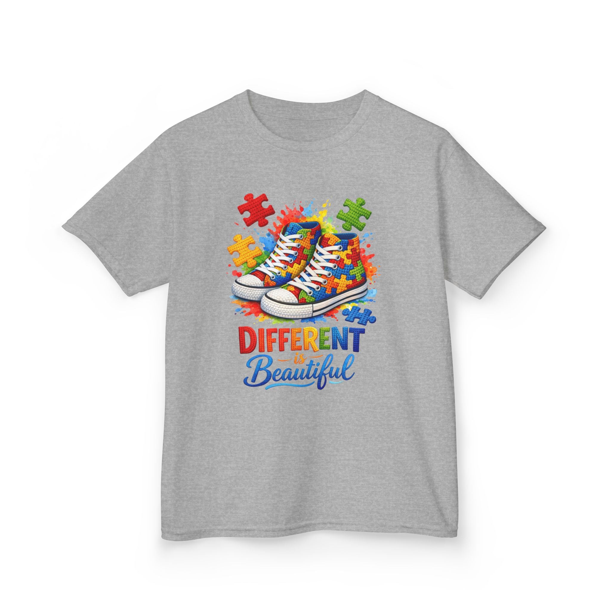 Kids T‑Shirt — 'Different Beautiful' Autism Awareness Sneakers Design