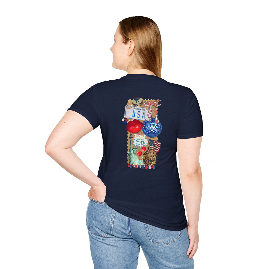 USA Collage T-Shirt — Patriotic Route 66 & Americana Graphic Tee