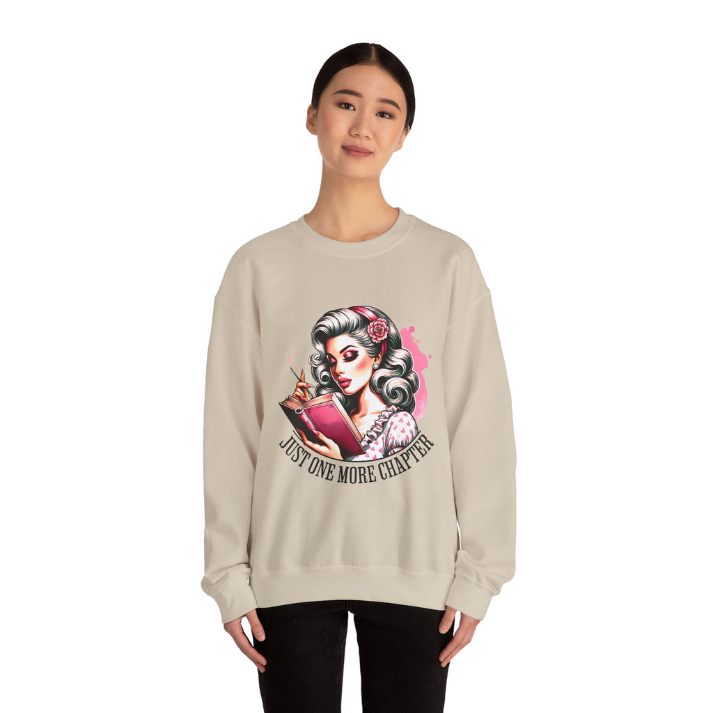 Reader Girl Sweatshirt — "Just One More Chapter" Cozy Graphic Crewneck