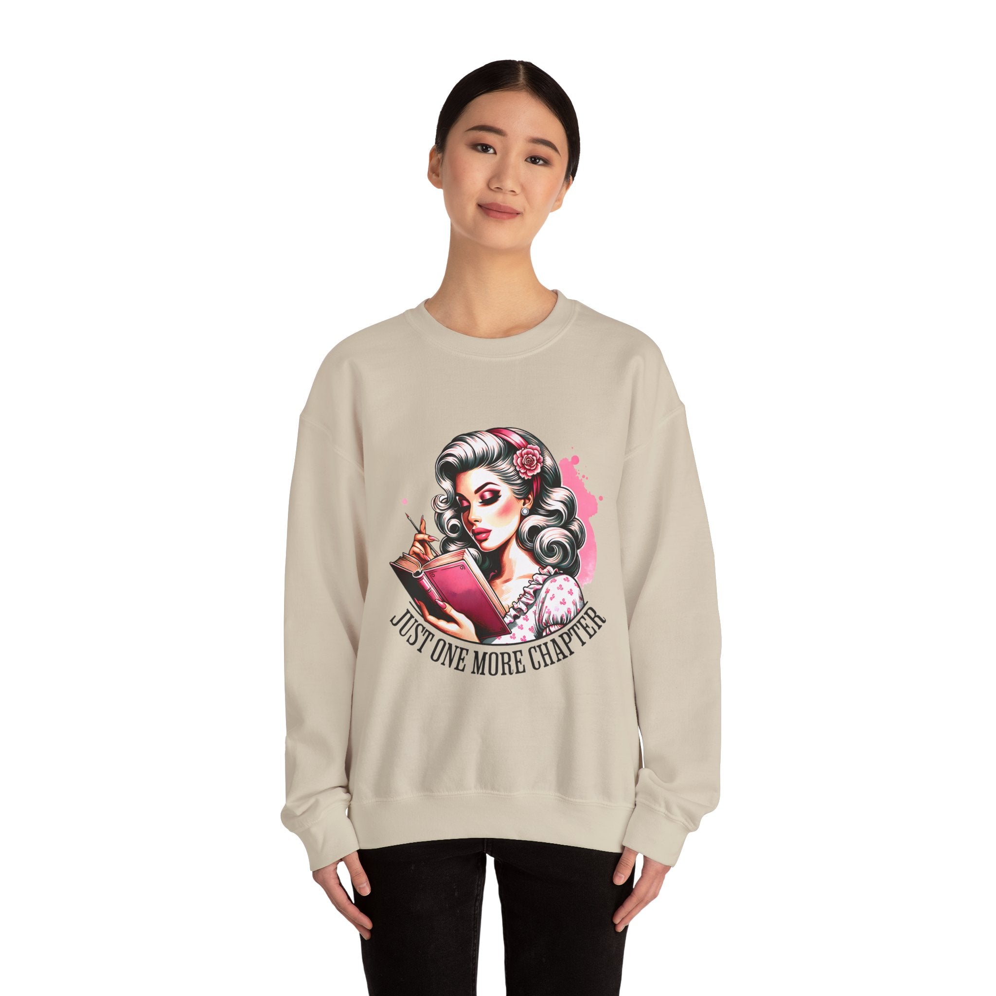 Reader Girl Sweatshirt — "Just One More Chapter" Cozy Graphic Crewneck