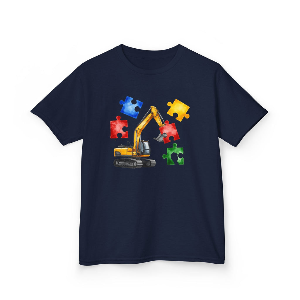 Kids Excavator Puzzle T-Shirt — Construction Truck Autism Awareness Tee