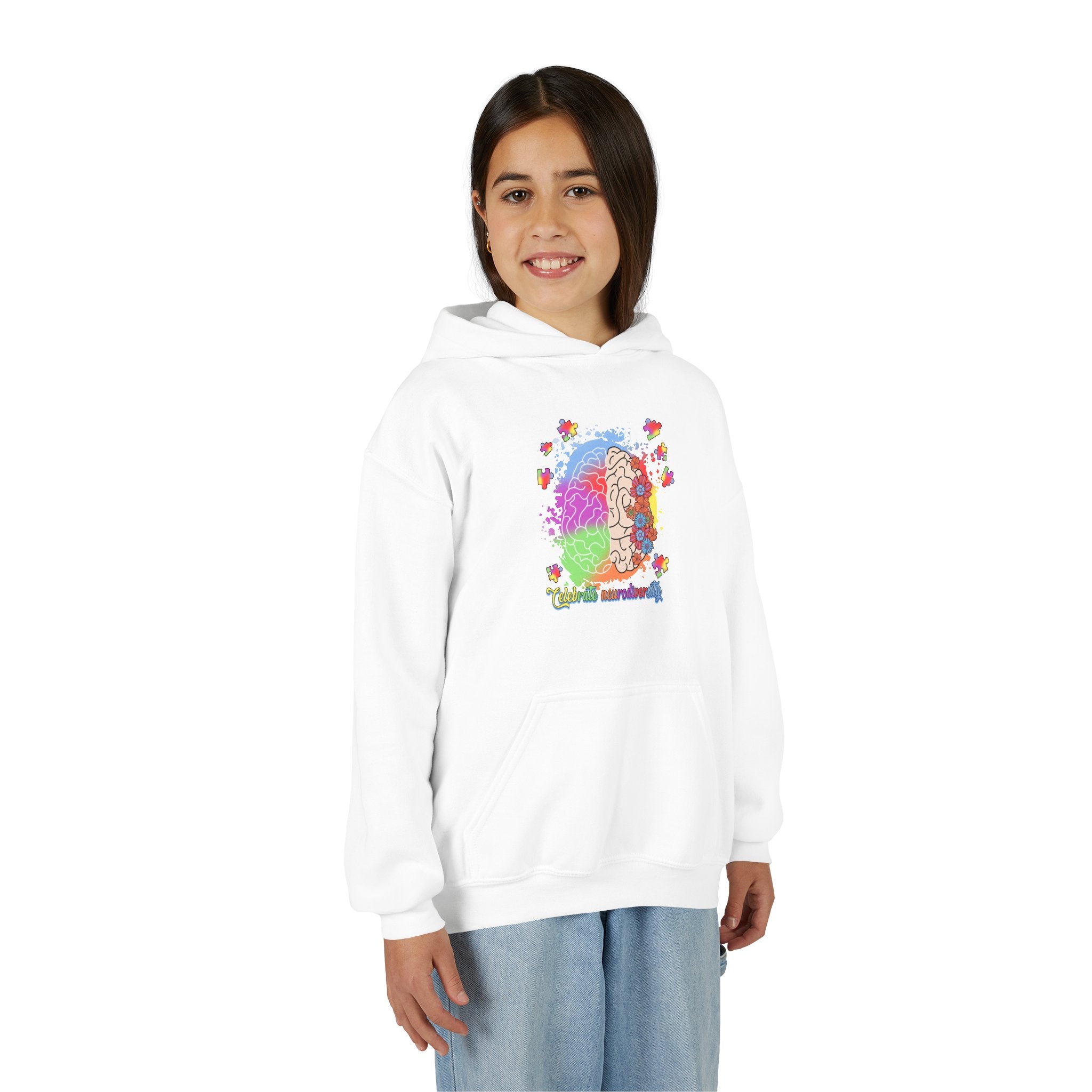 Youth Hoodie — Colorful Brain Science Design (STEM, Neuroscience Kids)
