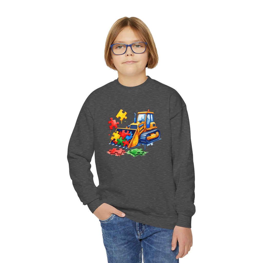 Kids Bulldozer Autism Puzzle Crewneck Sweatshirt