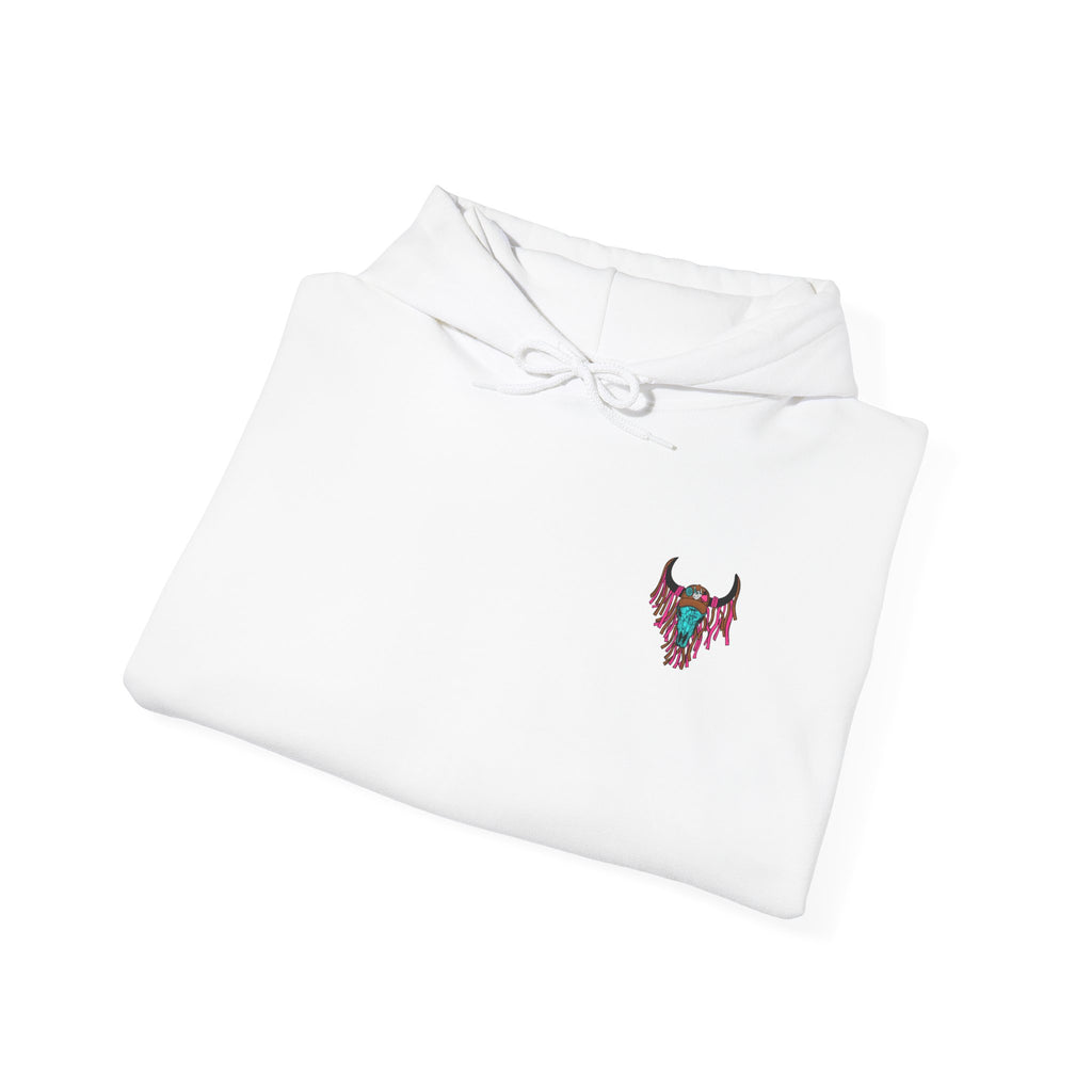 Double-sided Bull Skull Graphic Hoodie – Teal & Brown Desert Cow Skull Pullover